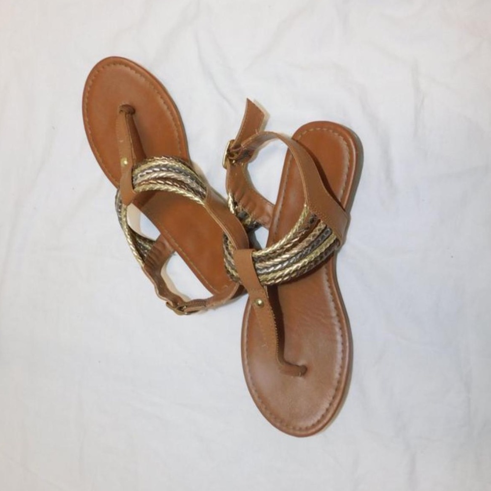 Brown American Eagle Flop Flops with Gold Strap (Size 7 Women's)